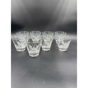 8 Vintage Etched Glass Eagle With Shield, Patriotic Whiskey, Barware 4” Tall